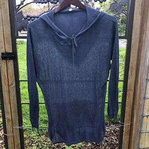 Margaret O’Leary knit navy linen and silk blend hooded shirt size S
